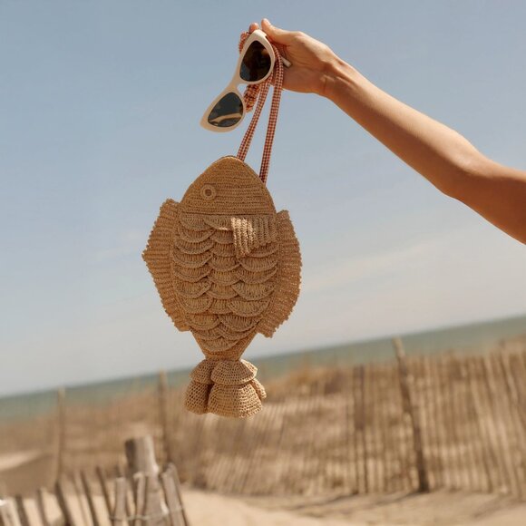 Alemais Horizon Raffia Fish Bag Natural One Size NEW NWT - Picture 2 of 11